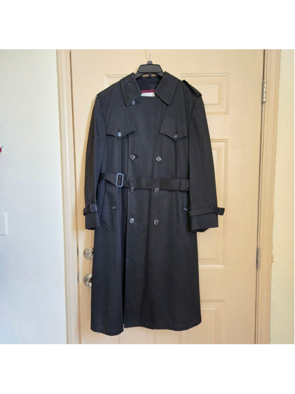 VTG Christian Dior Le Connaisseur Black Belt Trench Coat w/ Wool Blend Liner 40R